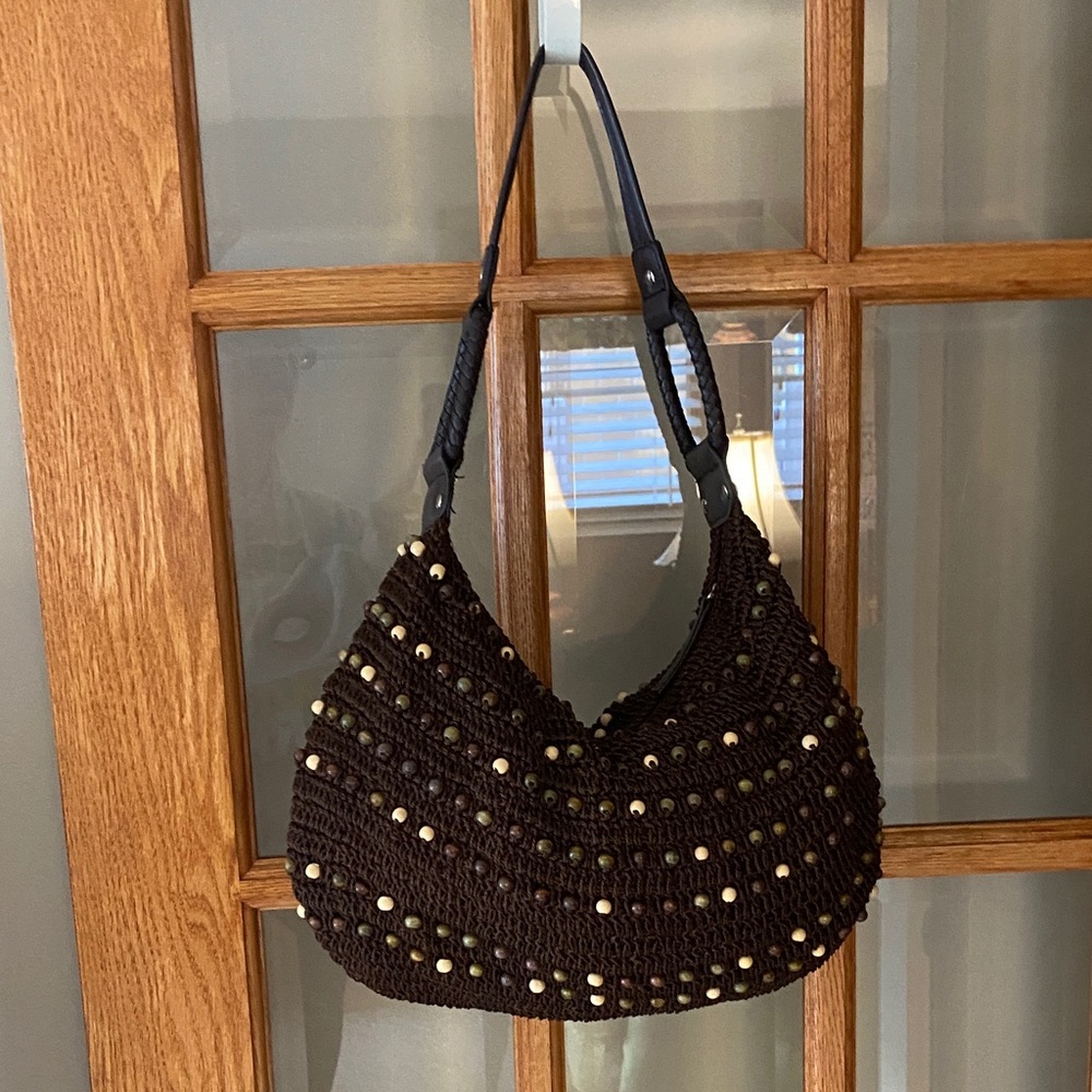 Chic Chocolate Brown Beaded Crocheted Slouchy Hobo Shoulder Bag, NWOT - Picture 7 of 14